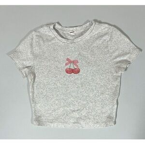 Garage Coquette Bow Cherry Graphic Short Sleeve T-Shirt Crop Top Tee Size S 🍒✨